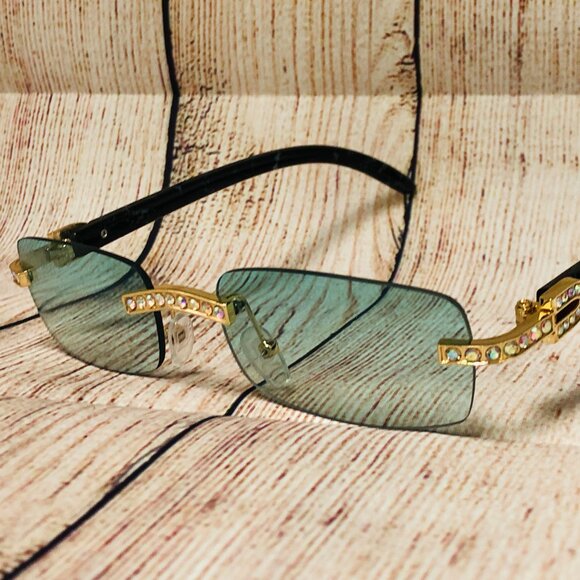 Men Women Sunglasses Square Green Lens Fashion Gold Frame Rapper Icedout Lentes - Picture 3 of 4